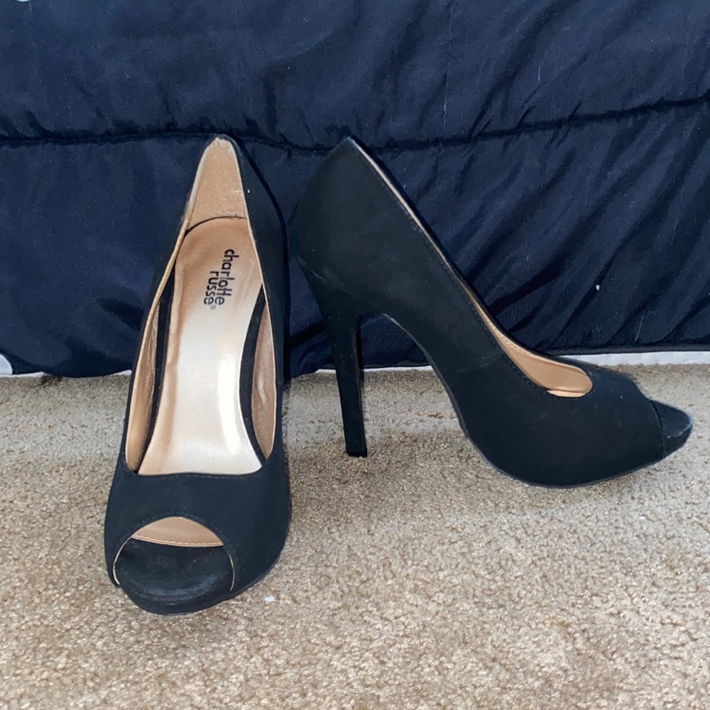 Charlotte Russe Black Suede Open Toe High Heel